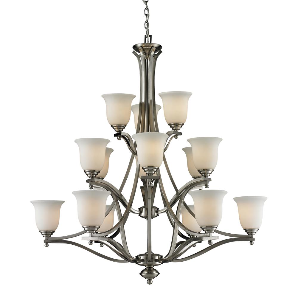 Z-Lite 704-15-BN 15 Light Chandelier in Brushed Nickel with a Matte Opal Shade